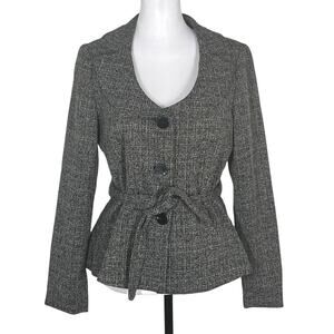 Sandro Sportswear Belted Blazer Size Small Brown Gray Tweed Long Sleeve